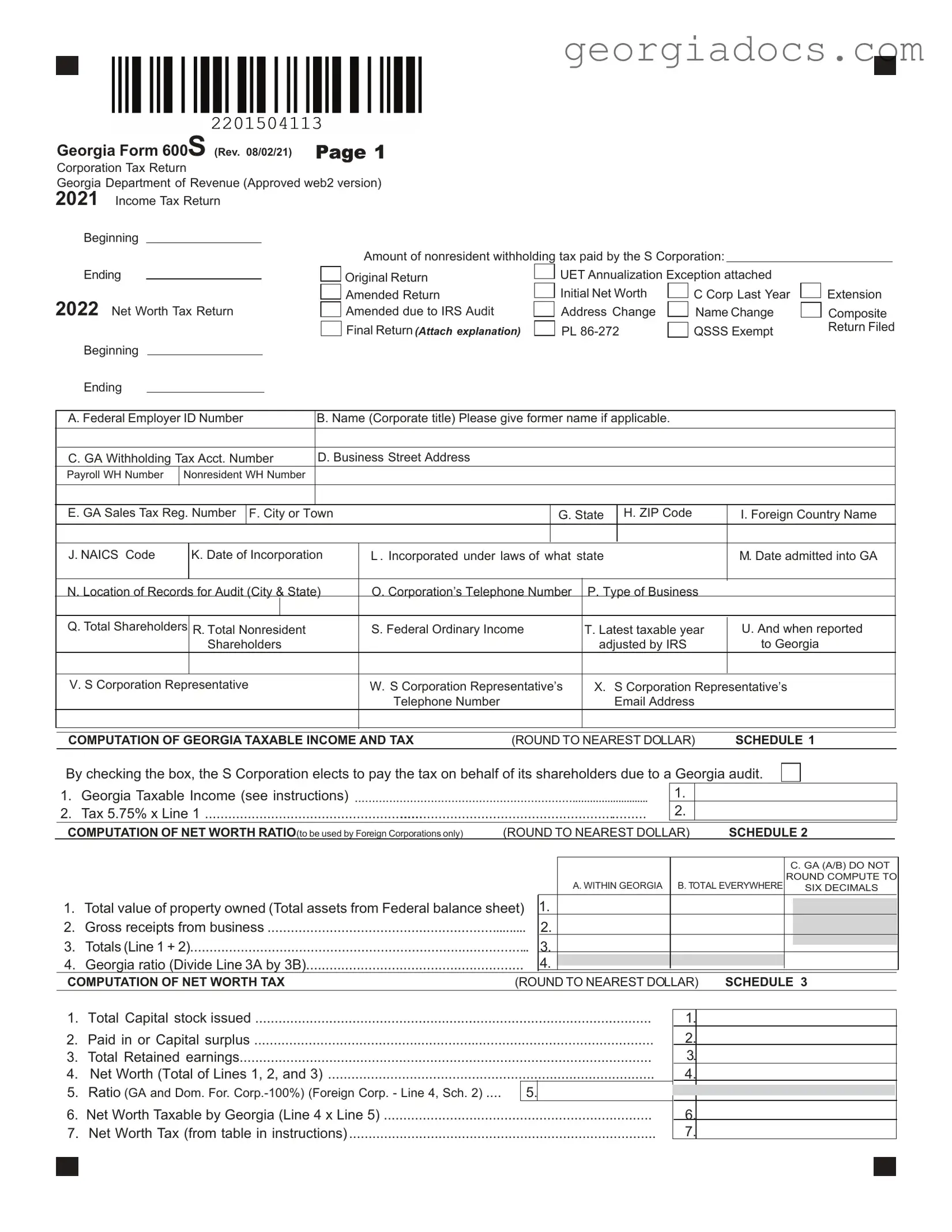 600S Georgia Template in PDF