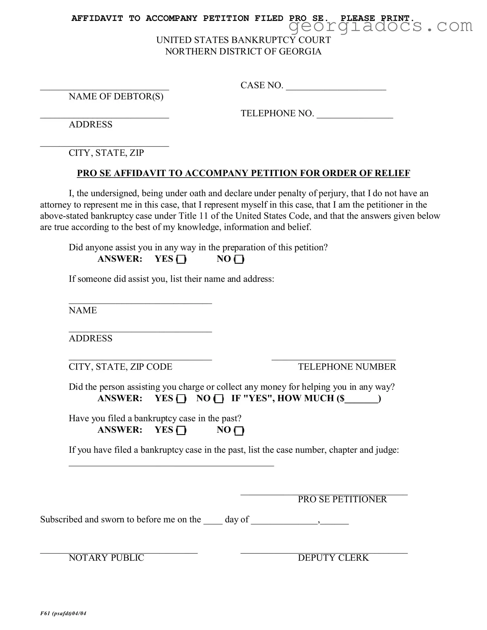 F 61 Georgia Template in PDF