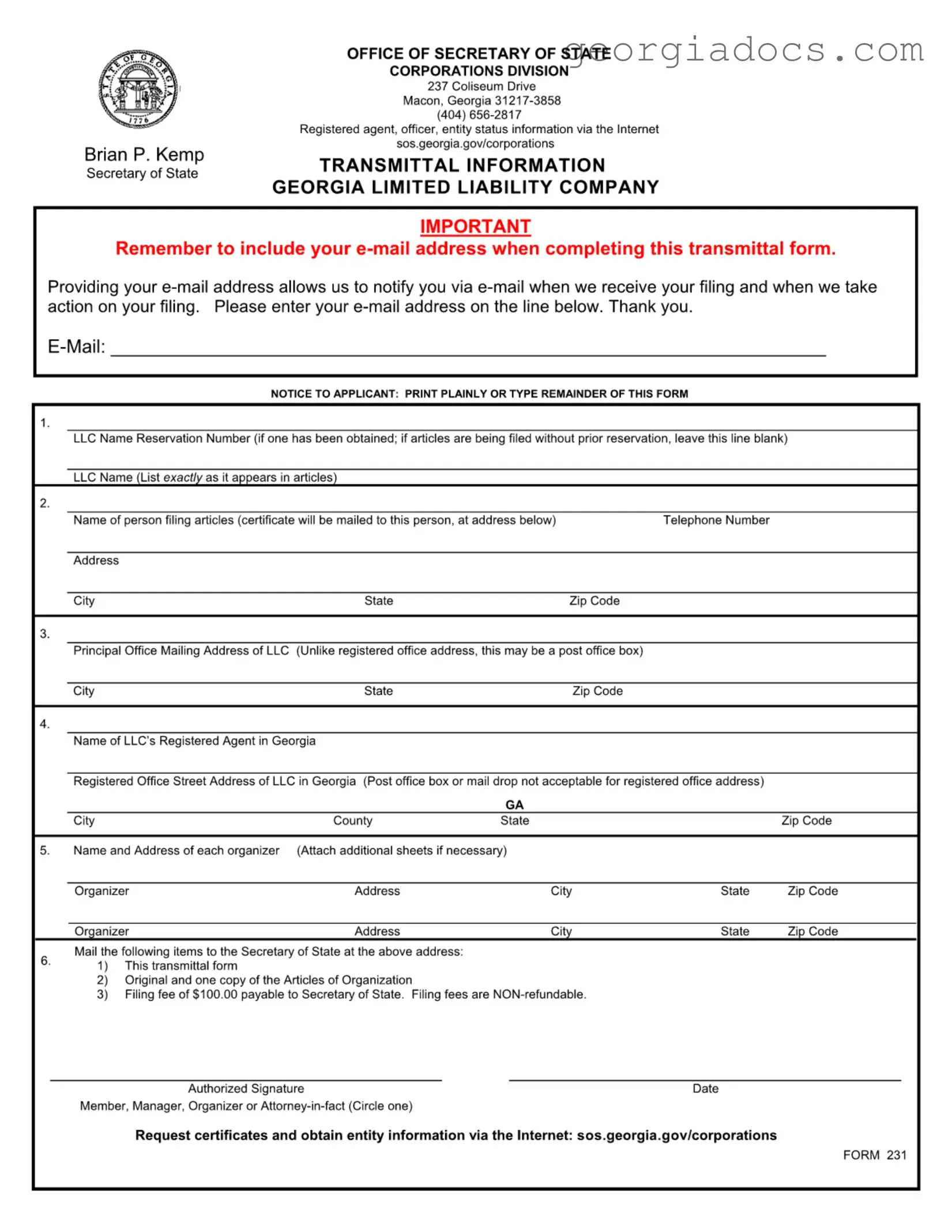 Georgia 231 Template in PDF