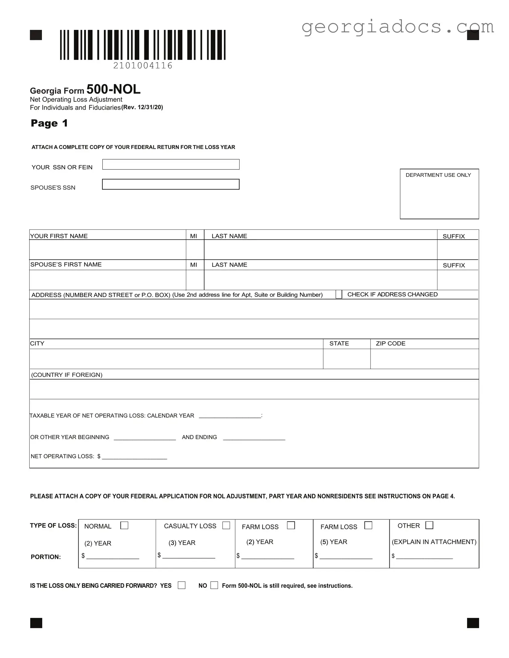 Georgia 500 Nol Template in PDF