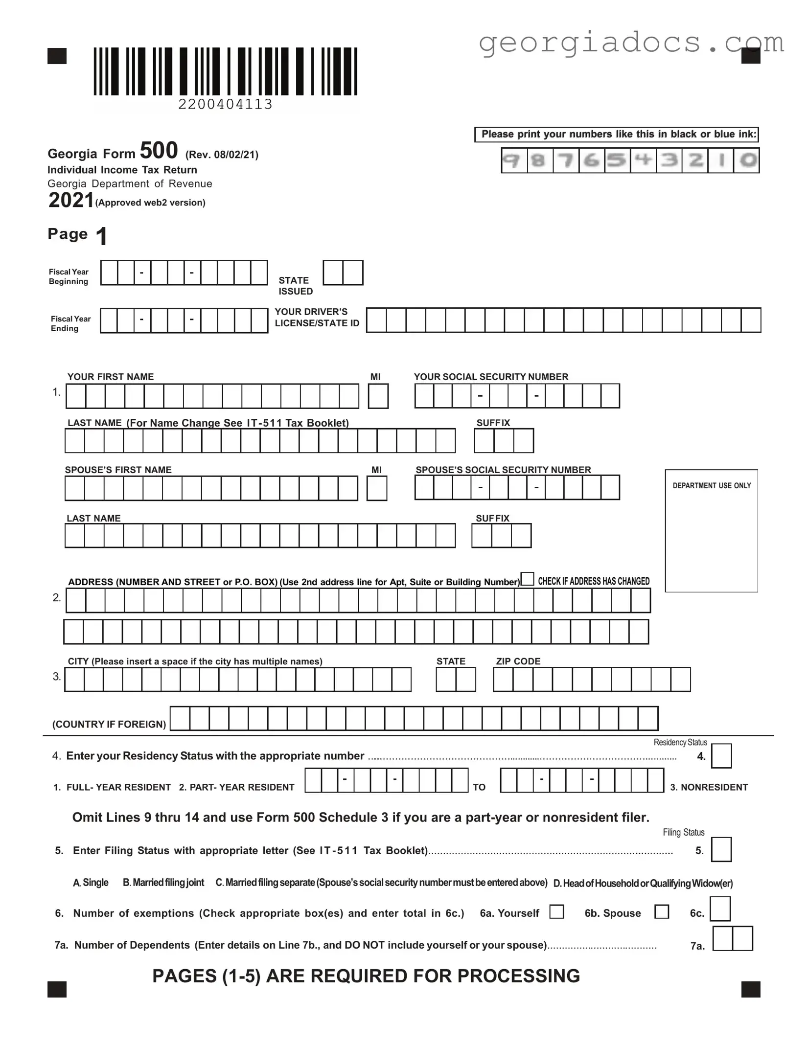 Georgia 500 Template in PDF