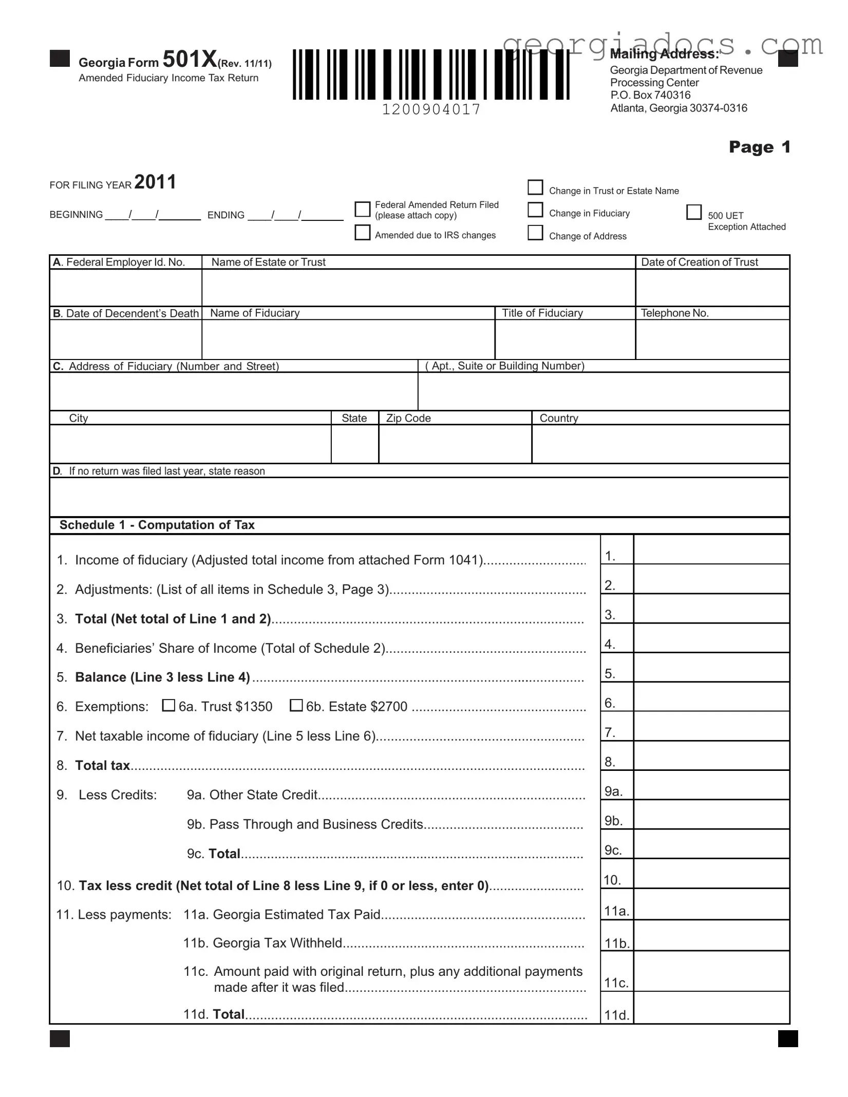 Georgia 501X Template in PDF