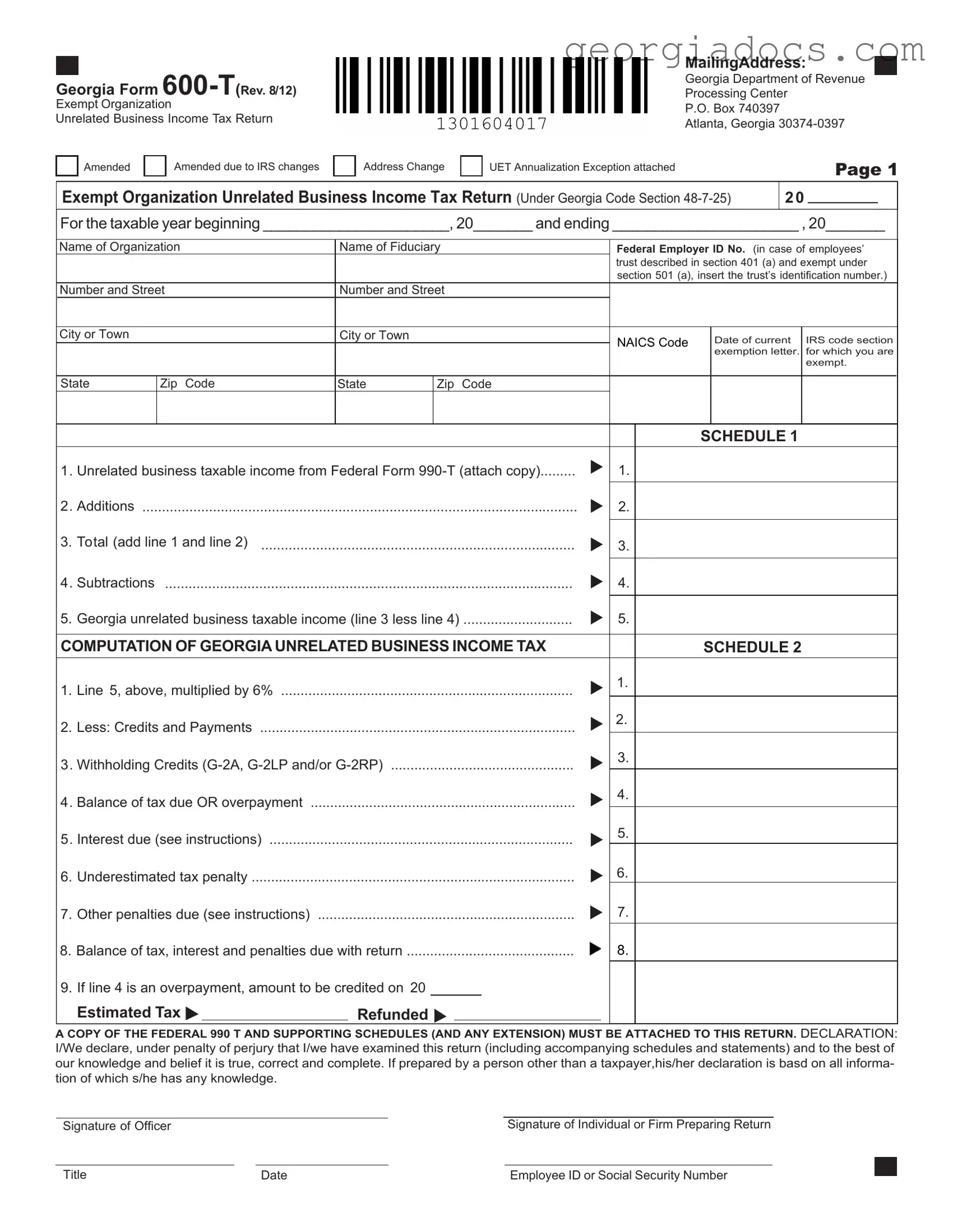 Georgia 600 T Template in PDF