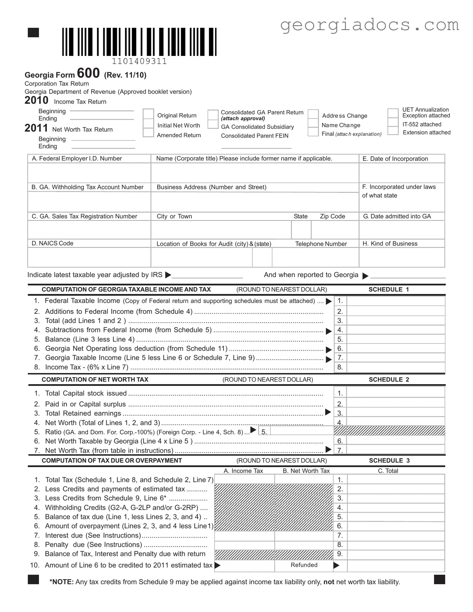 Georgia 600 Template in PDF