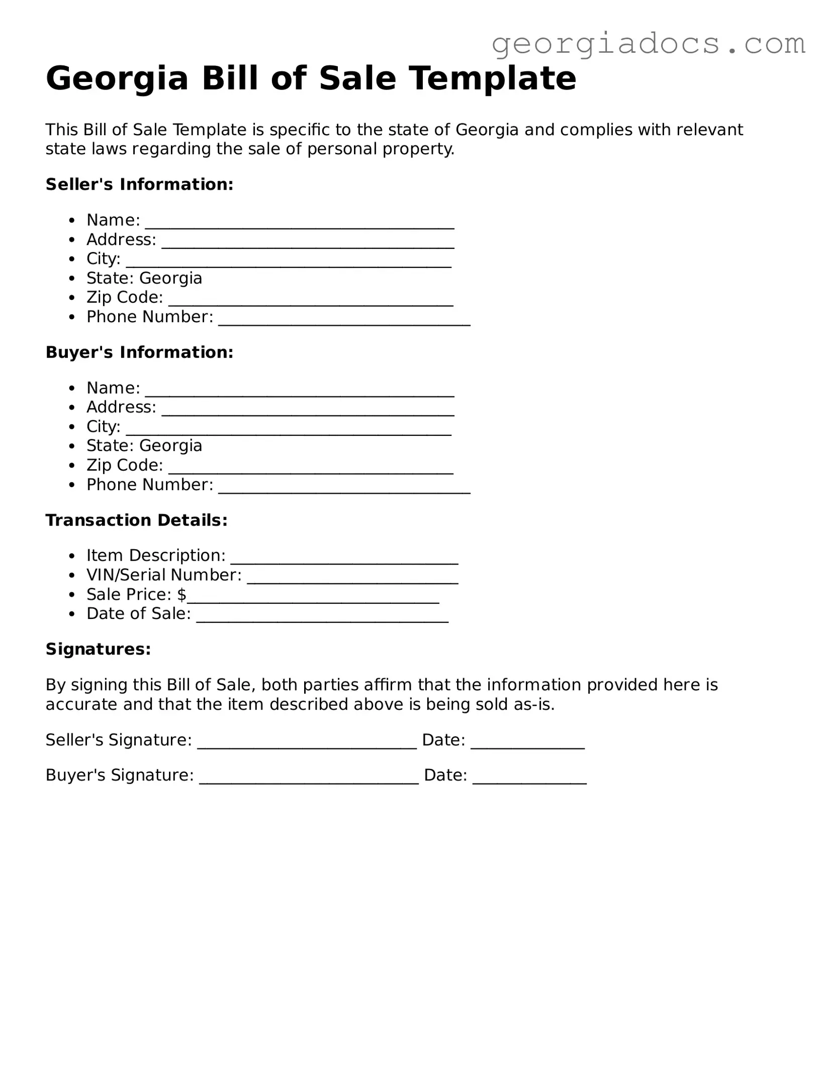  Bill of Sale Template for Georgia