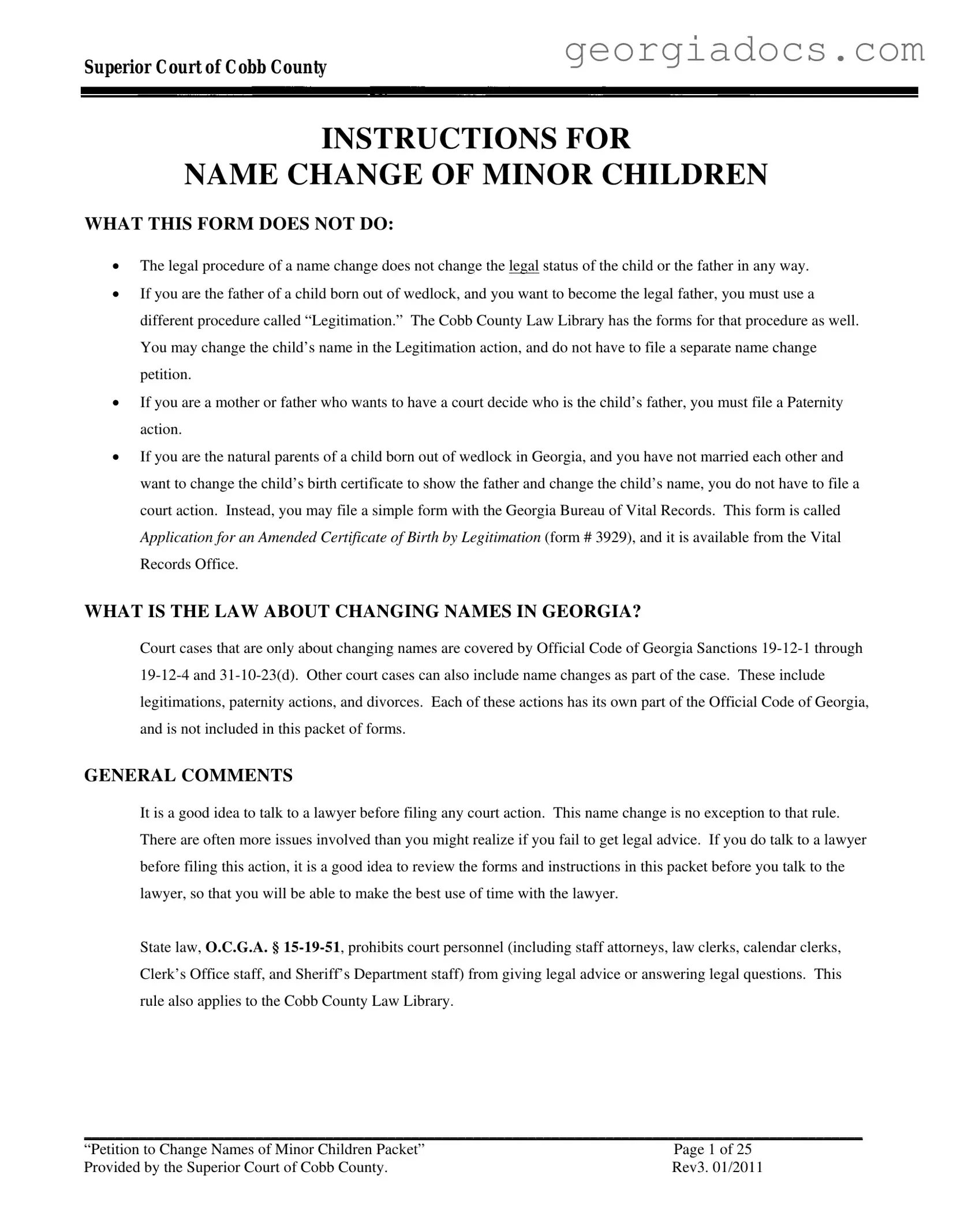 Georgia Change Name Minor Template in PDF