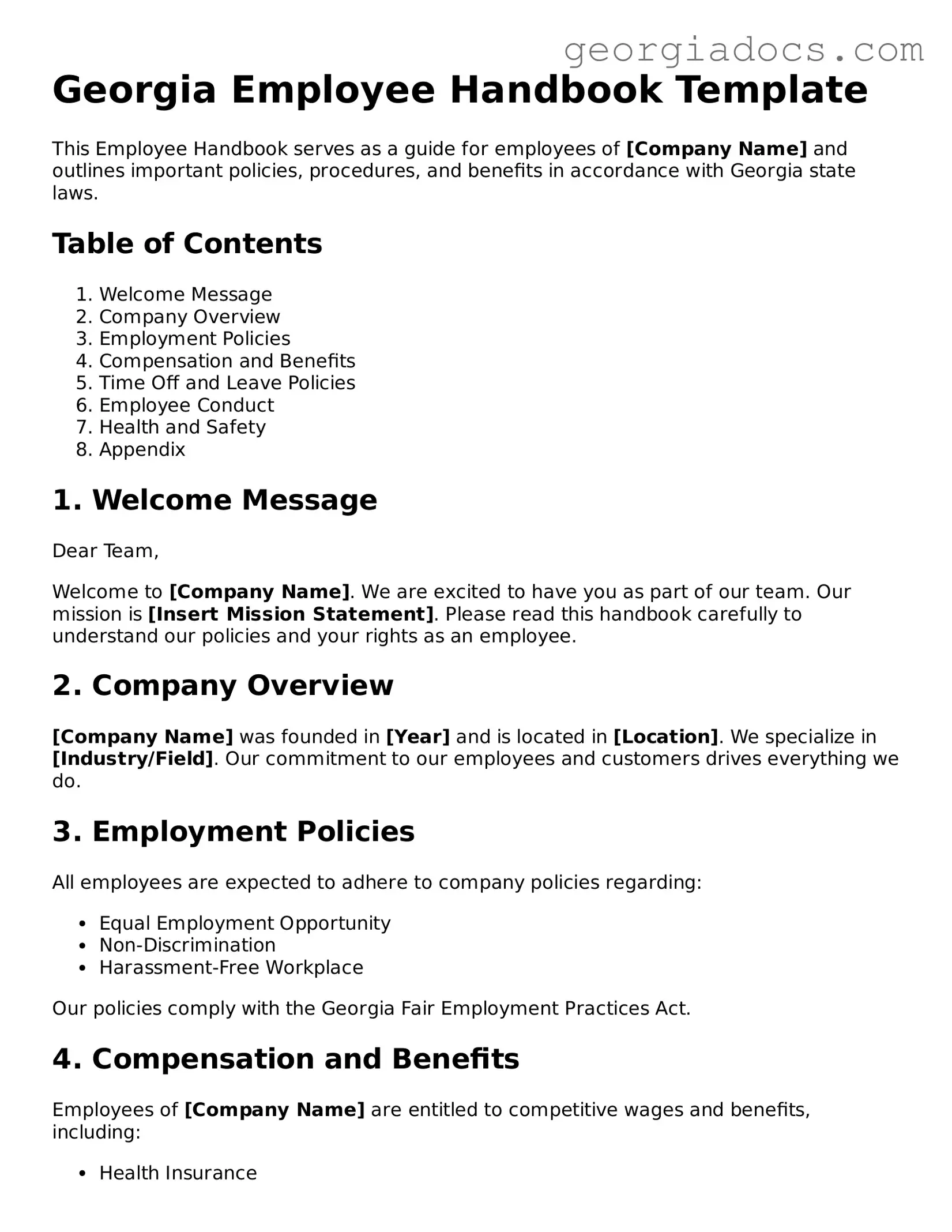  Employee Handbook Template for Georgia