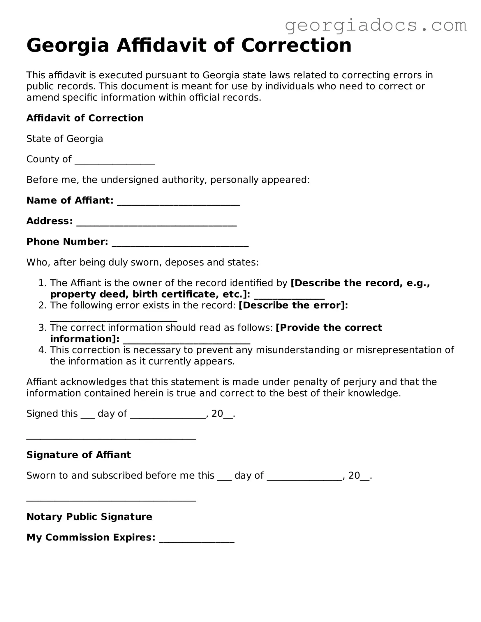  Affidavit of Correction Template for Georgia