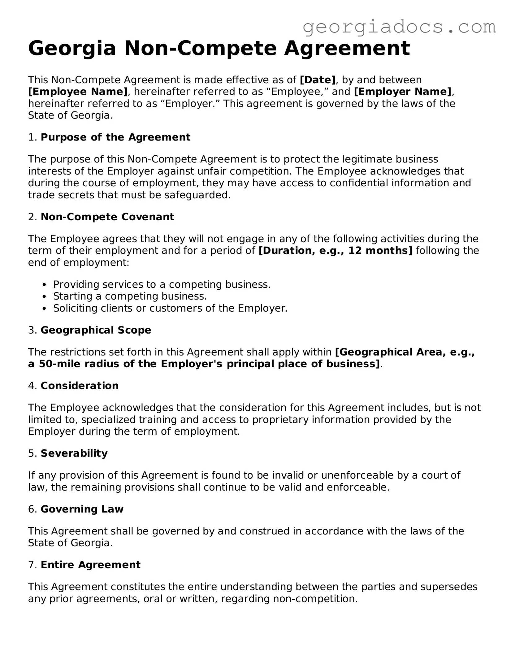  Non-compete Agreement Template for Georgia