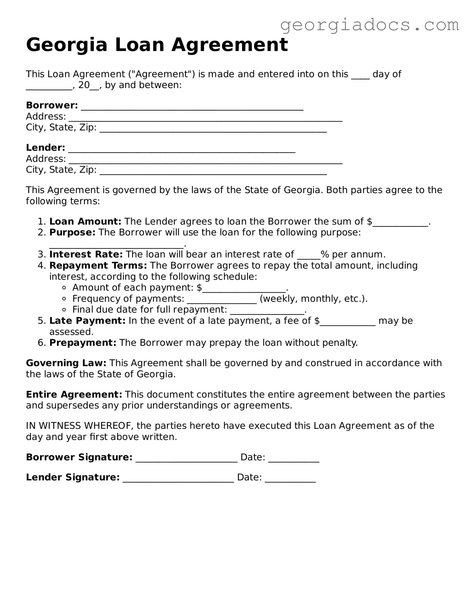  Loan Agreement Template for Georgia
