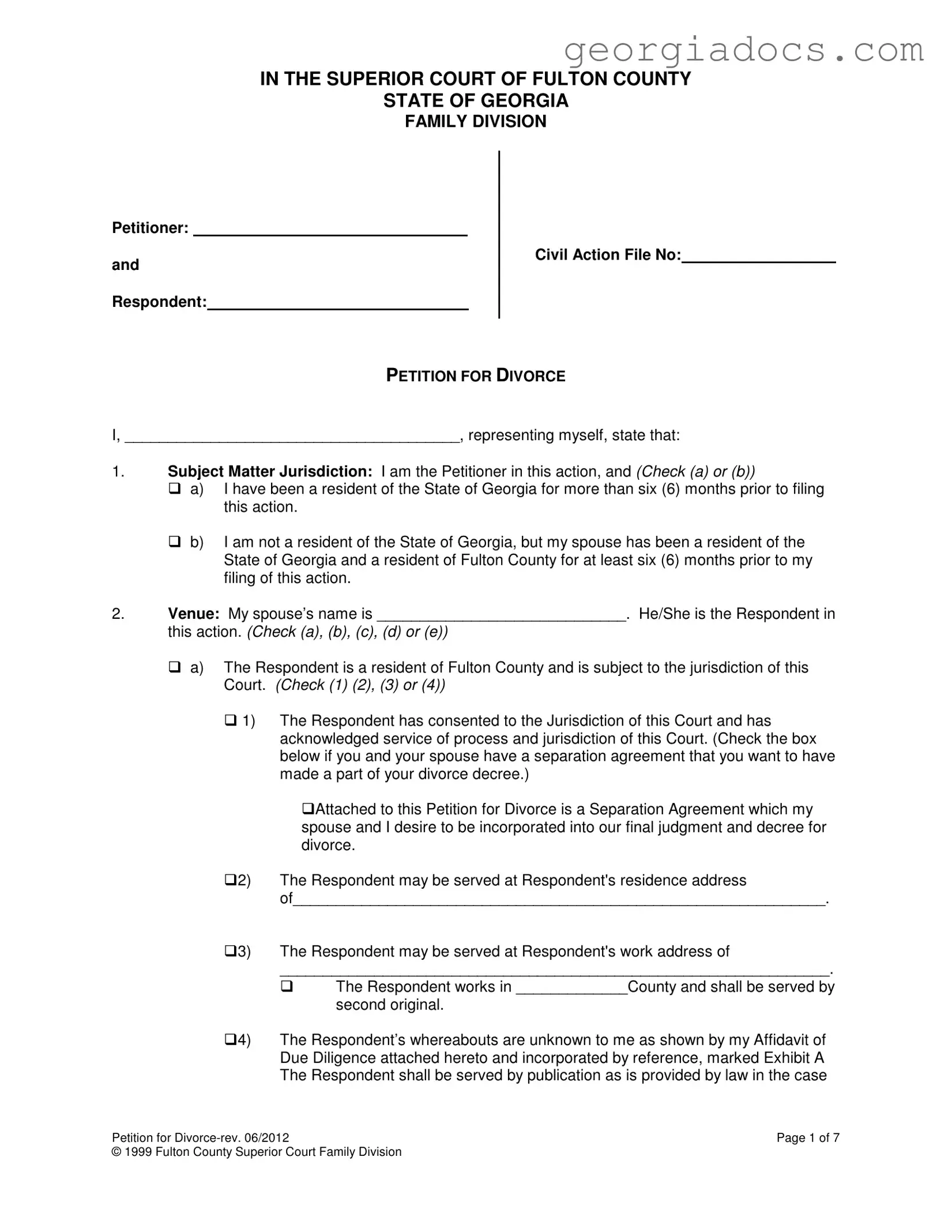 Georgia Divorce Template in PDF