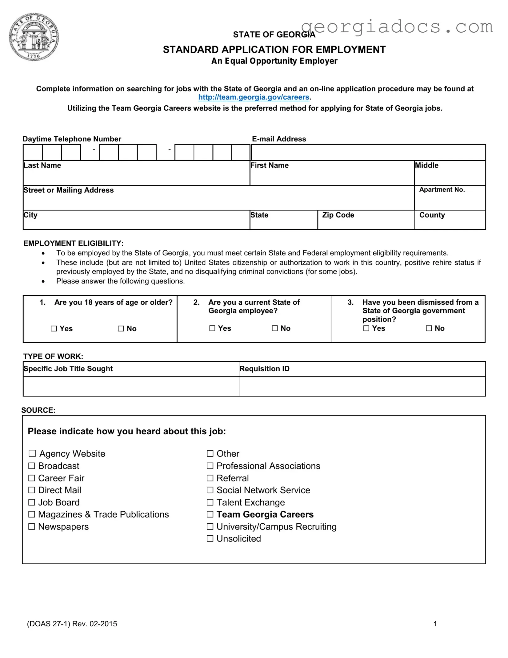 Georgia Employment Template in PDF