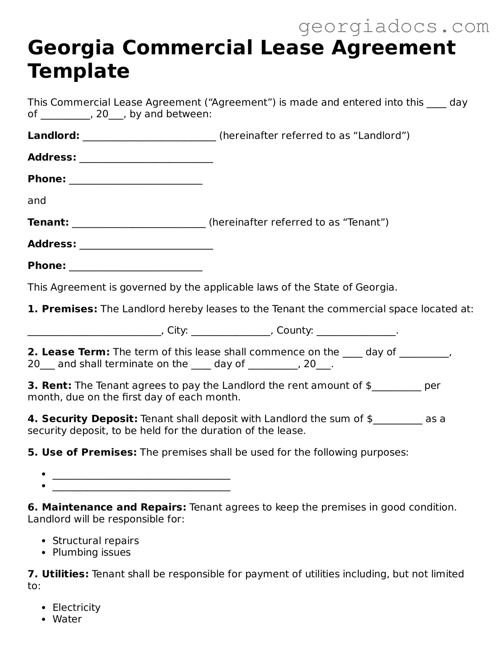  Commercial Lease Agreement Template for Georgia