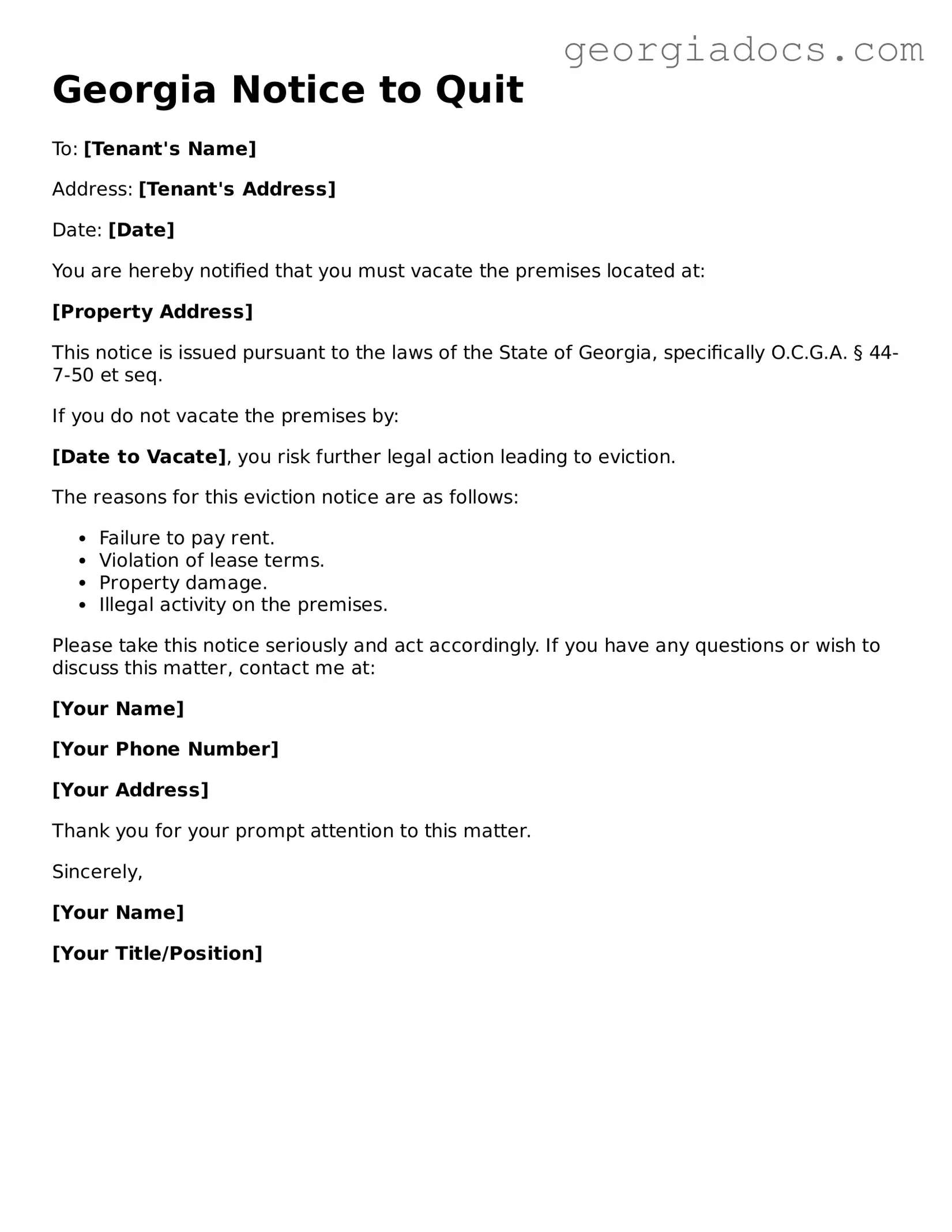  Notice to Quit Template for Georgia