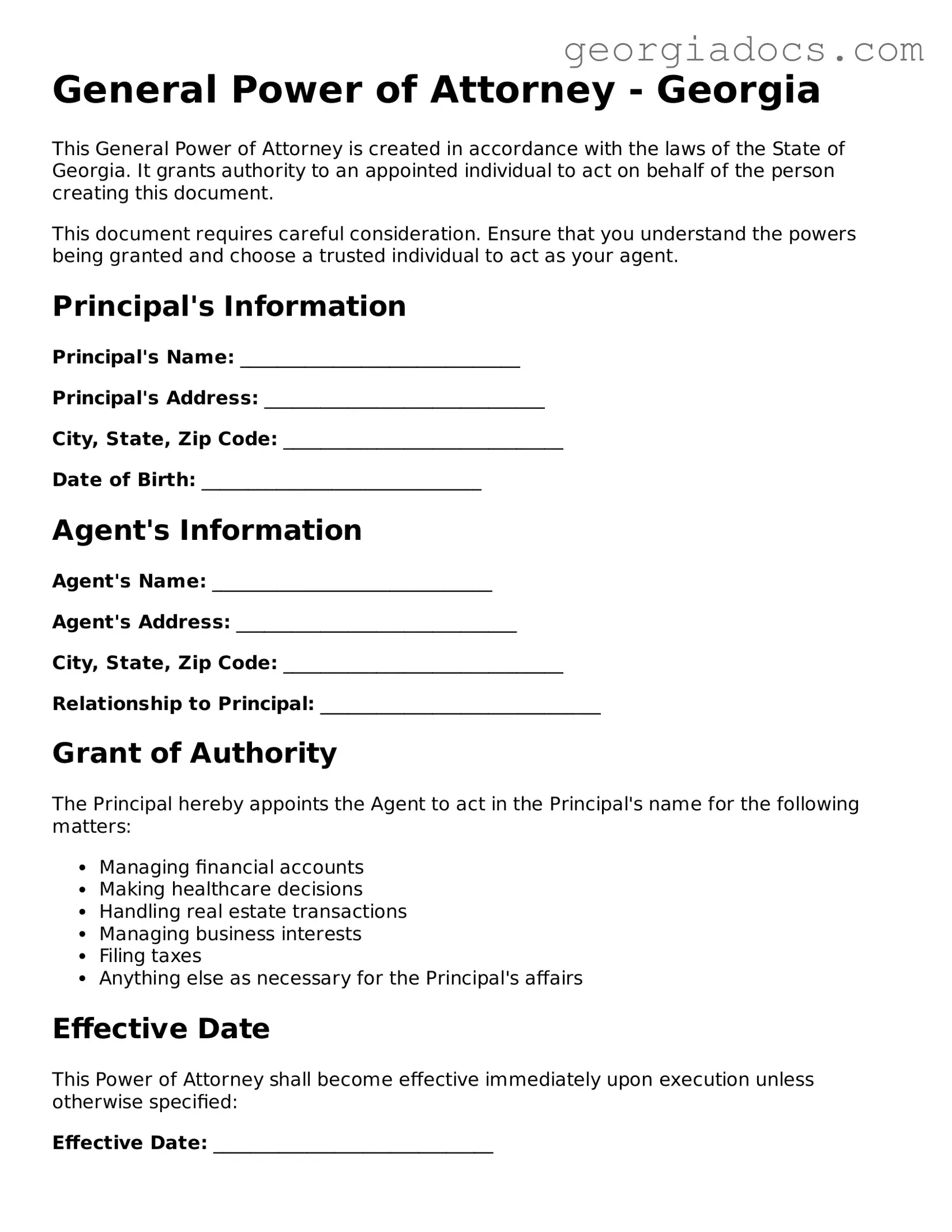  General Power of Attorney Template for Georgia