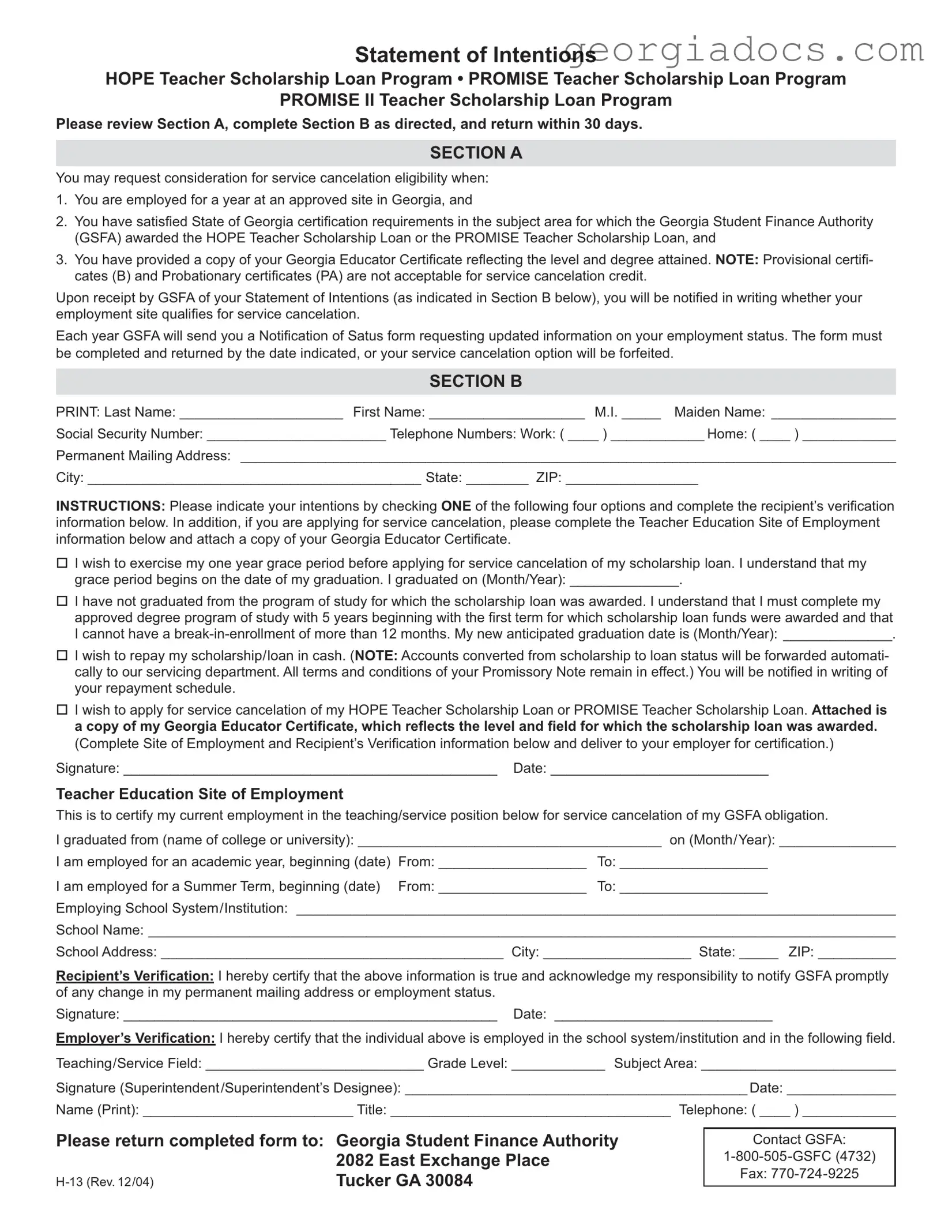 Georgia H 13 Template in PDF