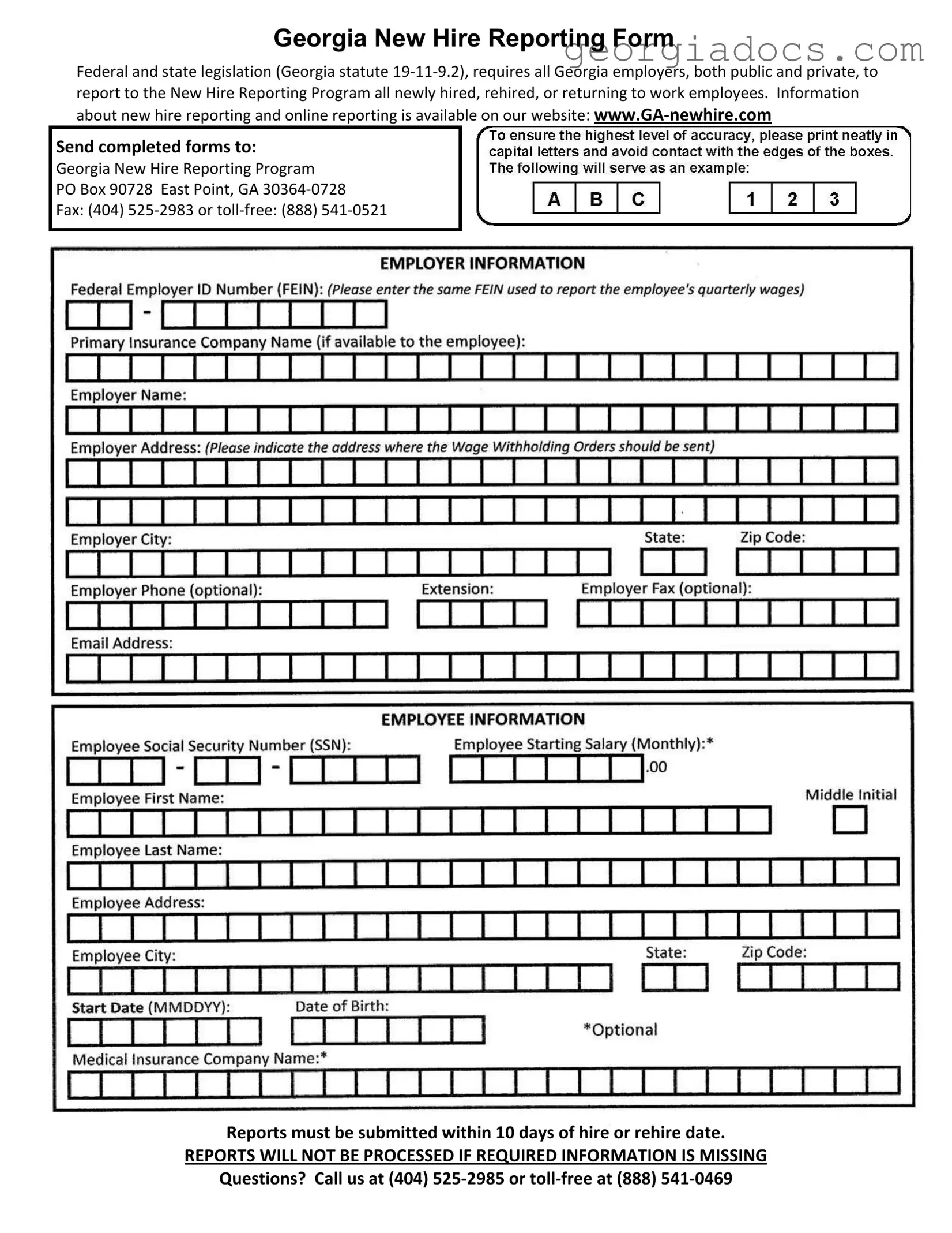 Georgia Hire Reporting Template in PDF