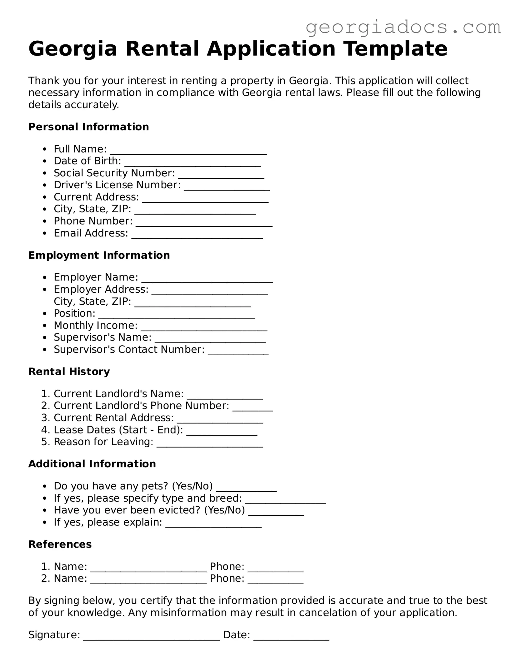  Rental Application Template for Georgia