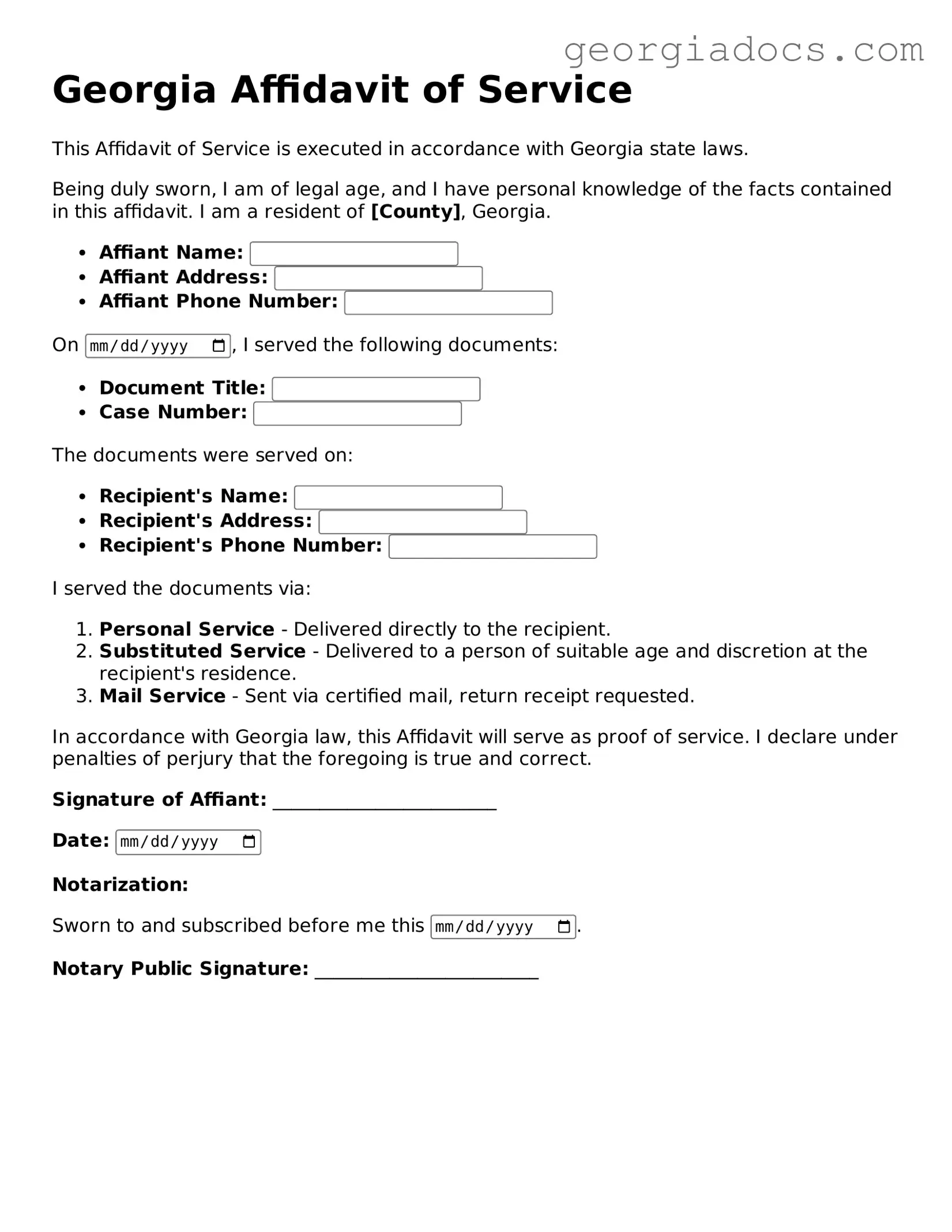  Affidavit of Service Template for Georgia