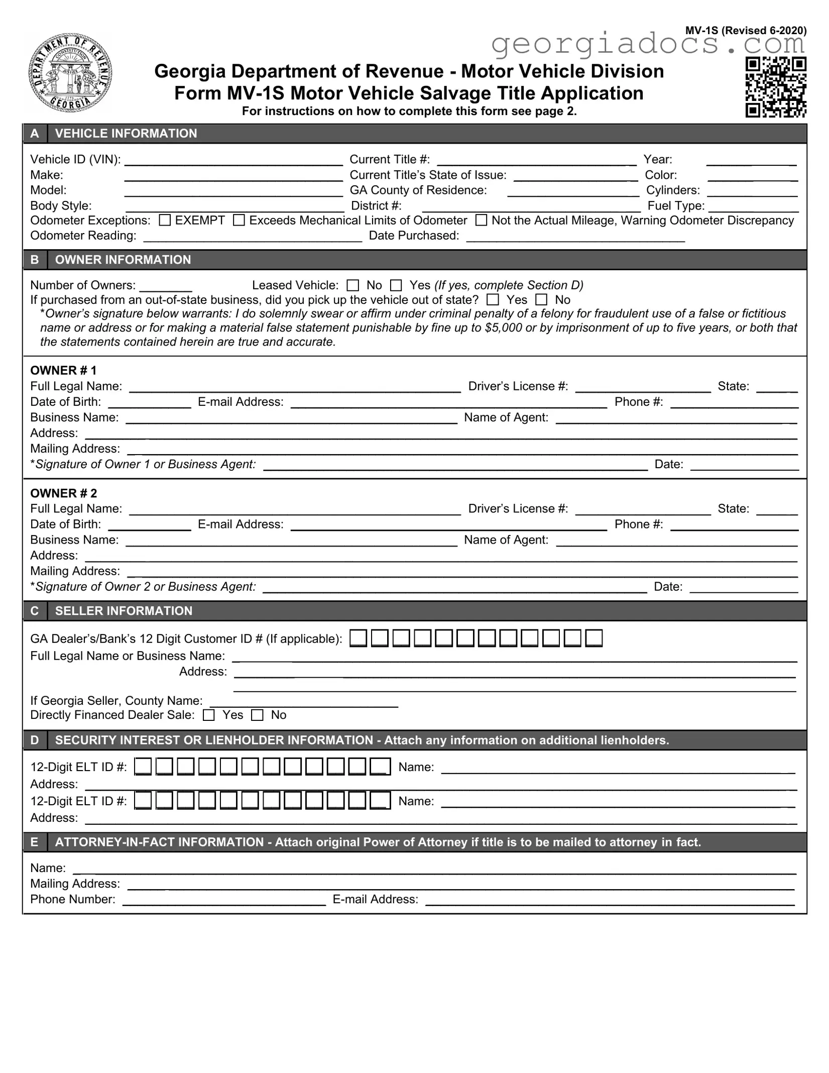 Georgia Mv 1S Template in PDF