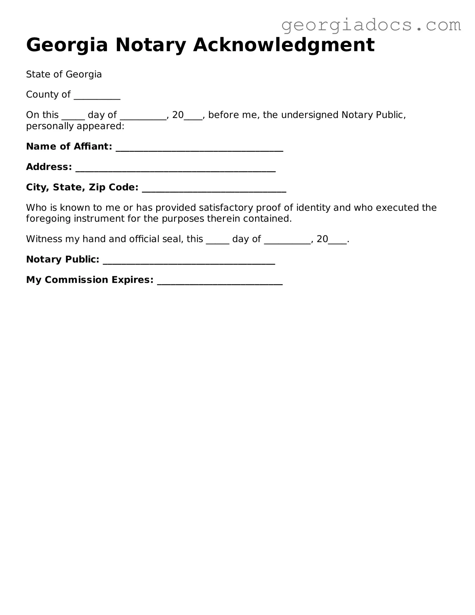  Notary Acknowledgement Template for Georgia