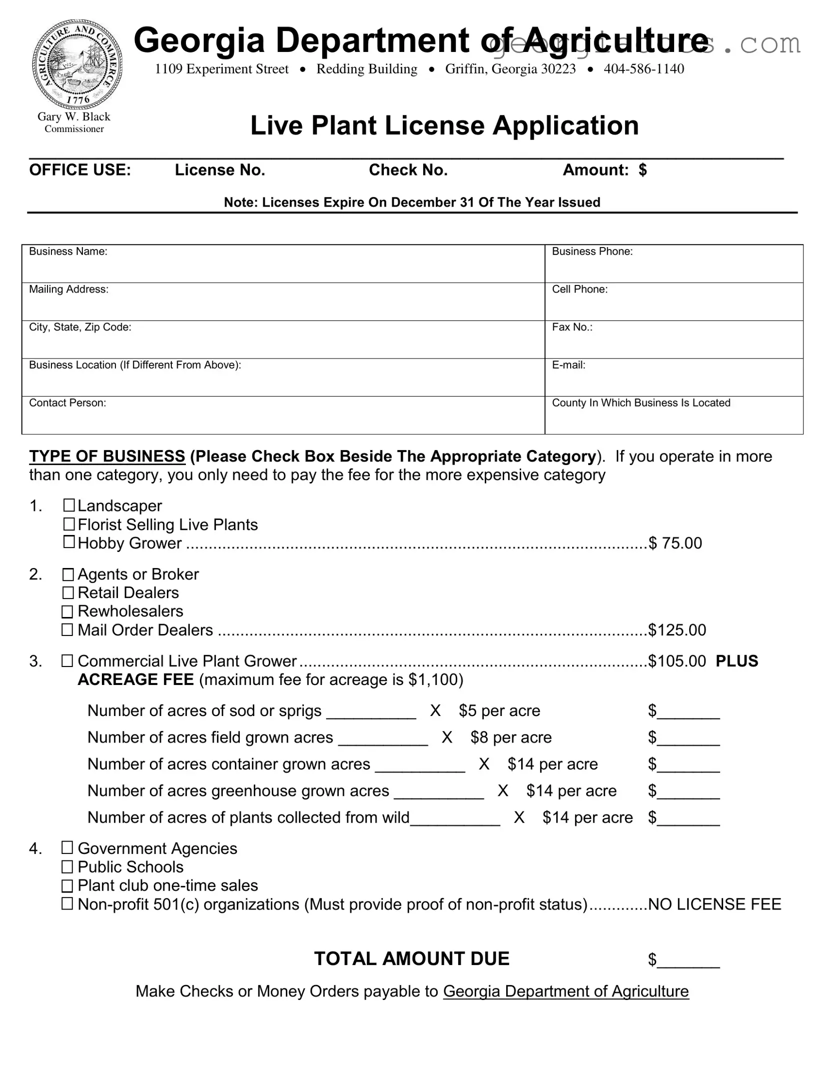 Georgia Plant License Application Template in PDF