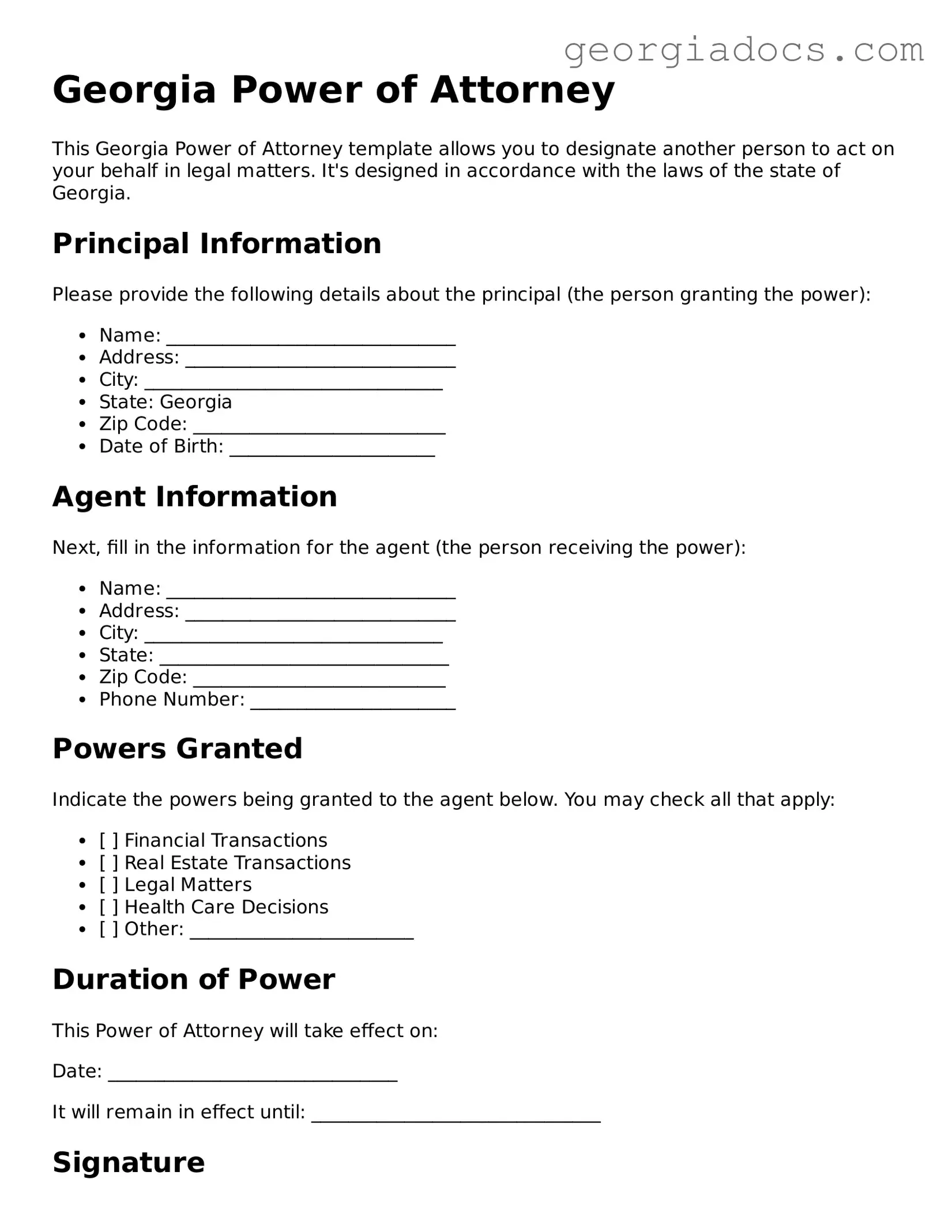  Power of Attorney Template for Georgia