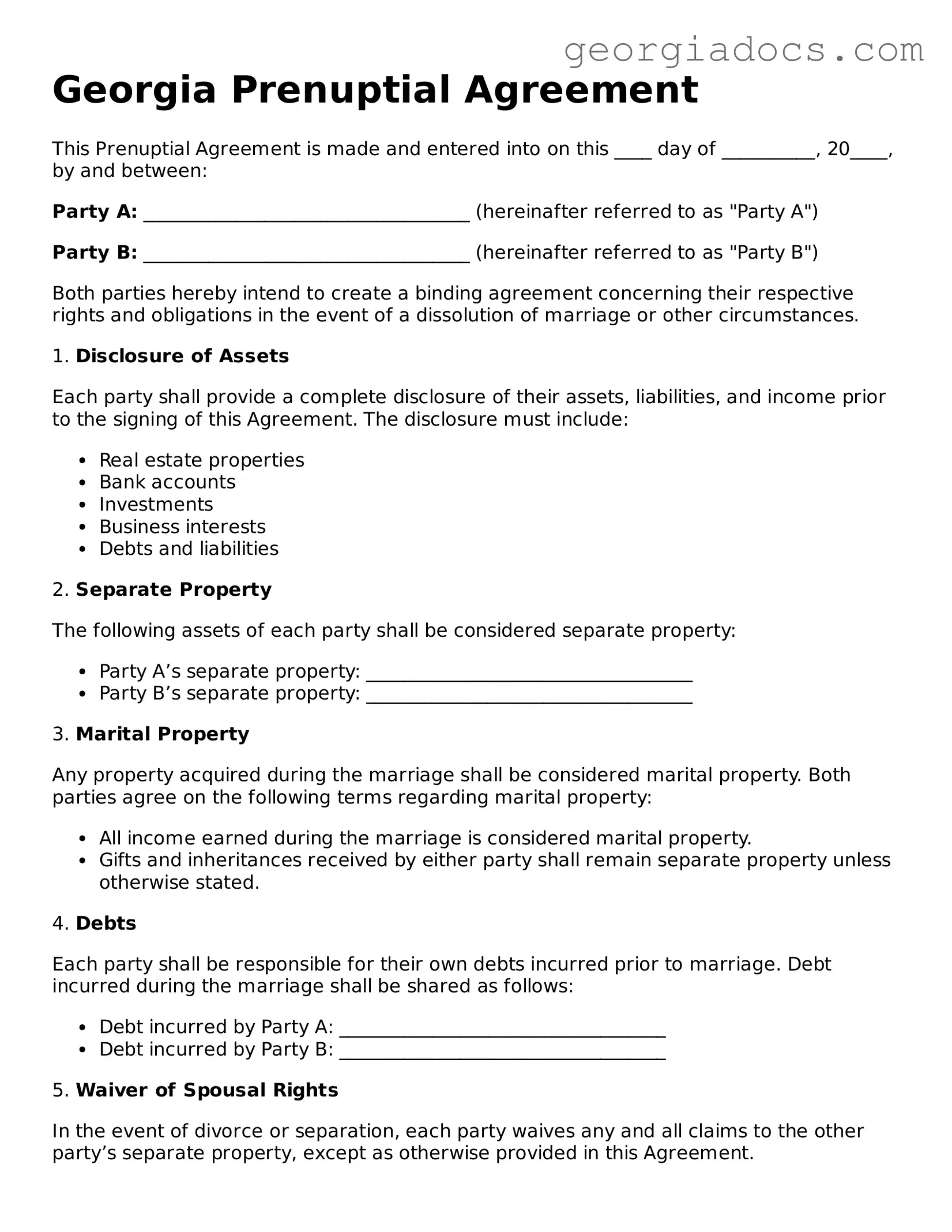  Prenuptial Agreement Template for Georgia
