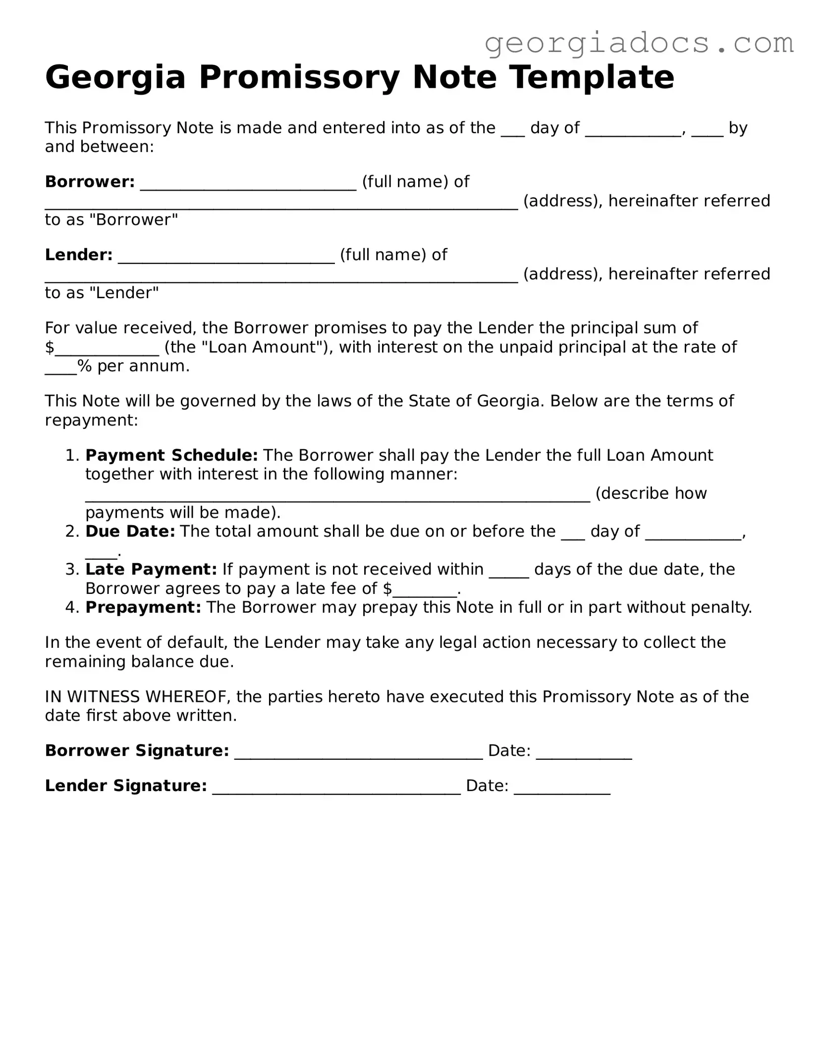  Promissory Note Template for Georgia