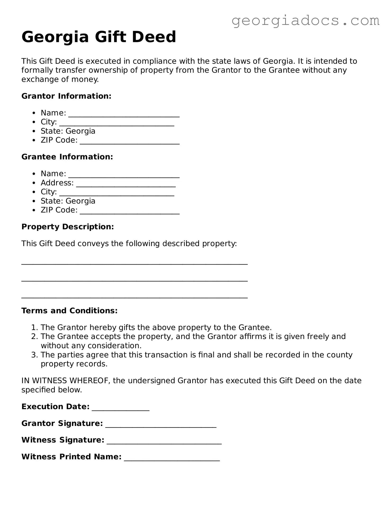  Gift Deed Template for Georgia