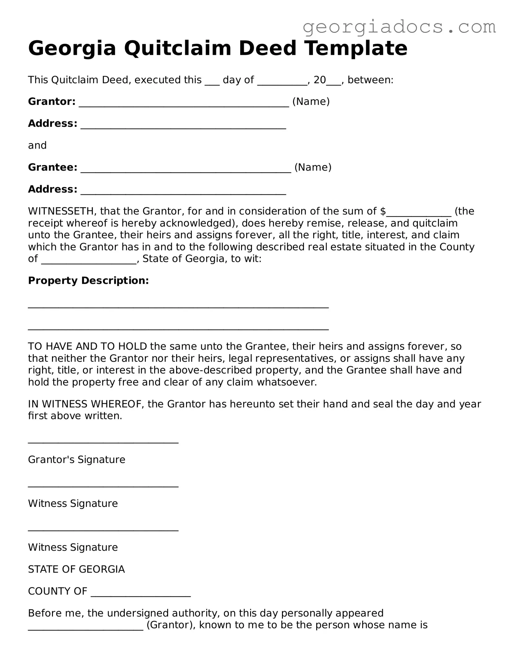  Quitclaim Deed Template for Georgia