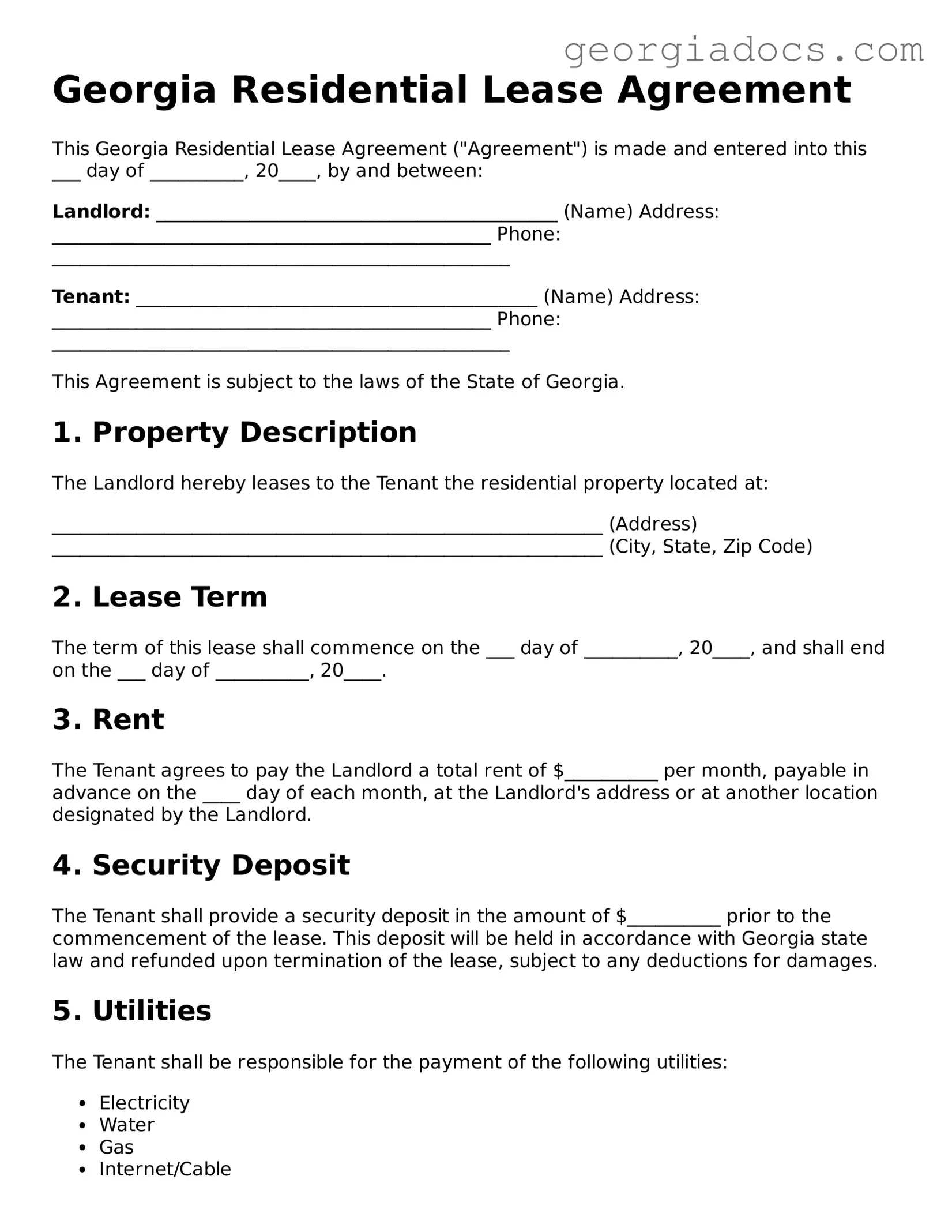  Residential Lease Agreement Template for Georgia
