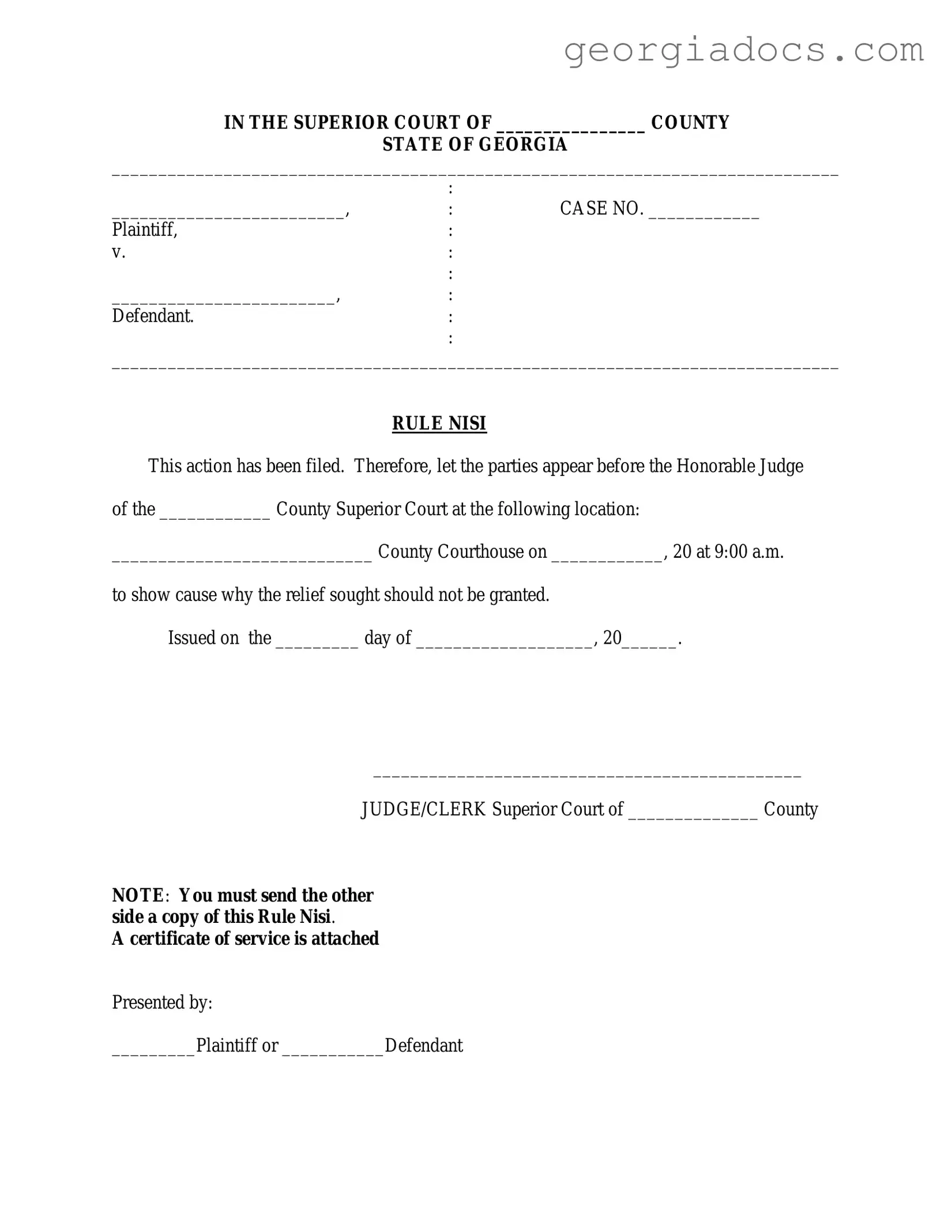 Georgia Rule Nisi Template in PDF