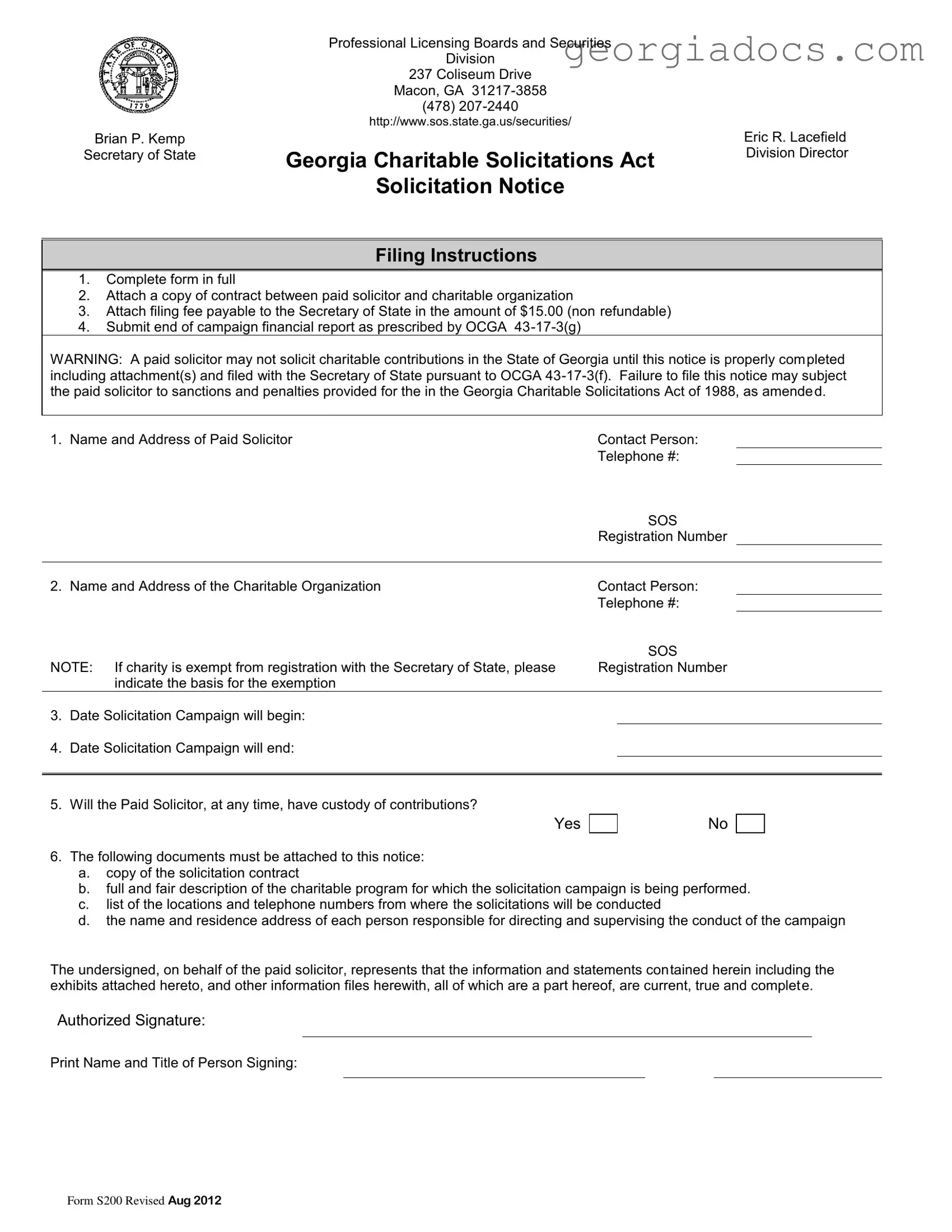 Georgia S200 Template in PDF