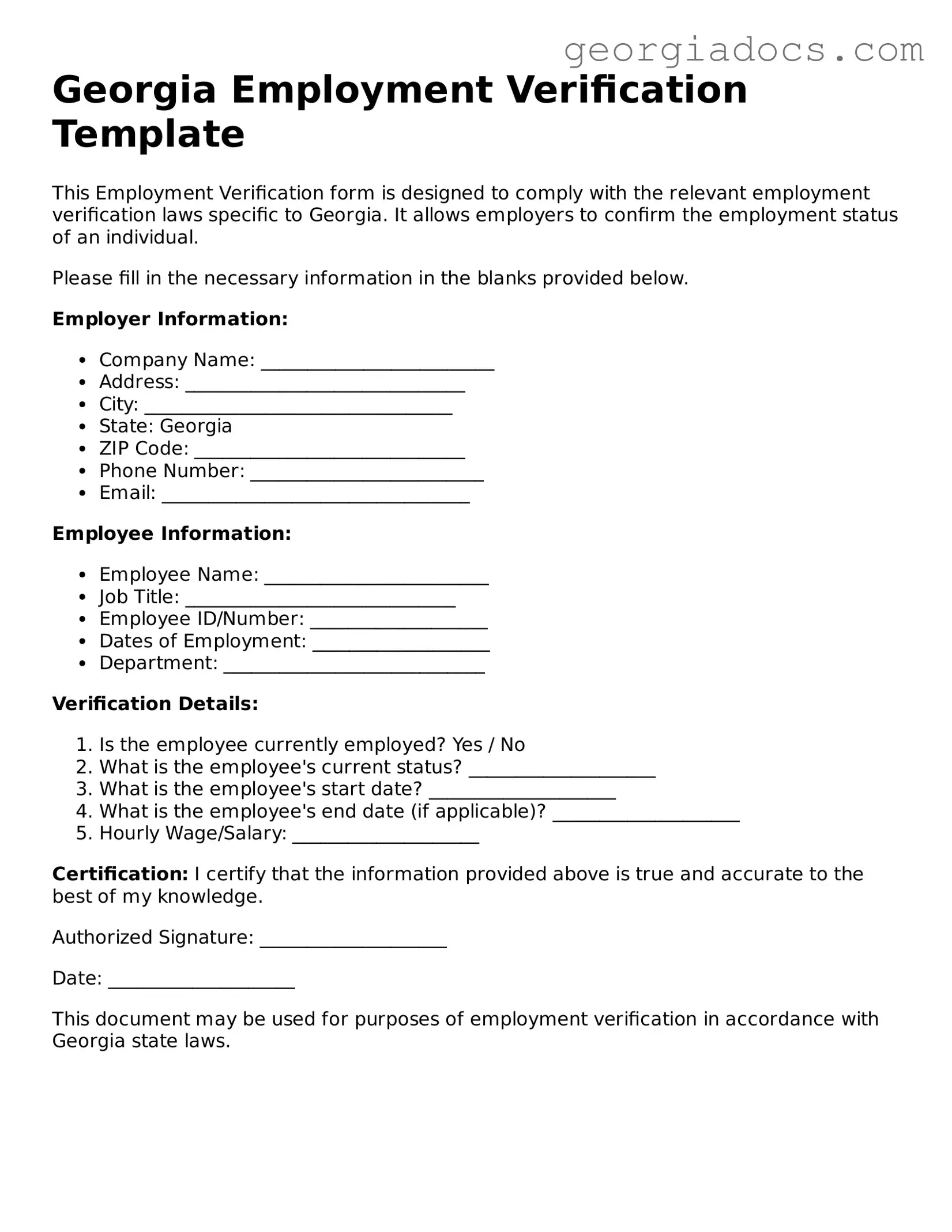 Employment Verification Template for Georgia