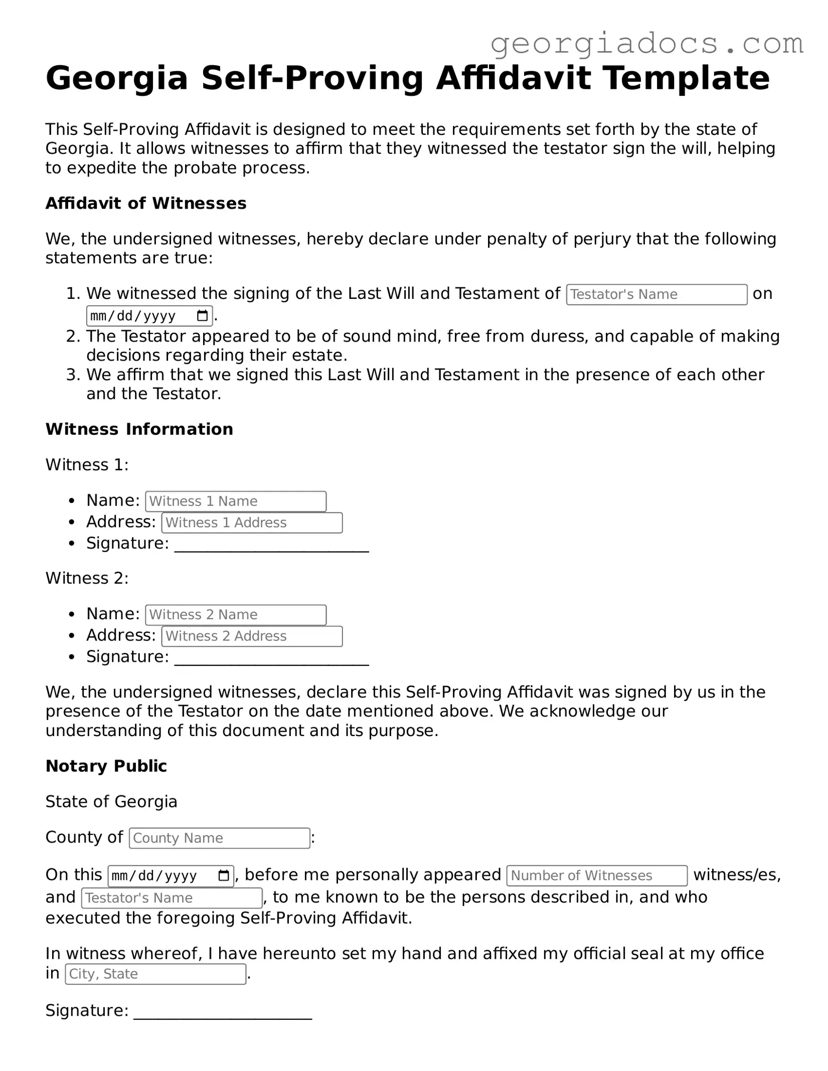 Self-Proving Affidavit Template for Georgia