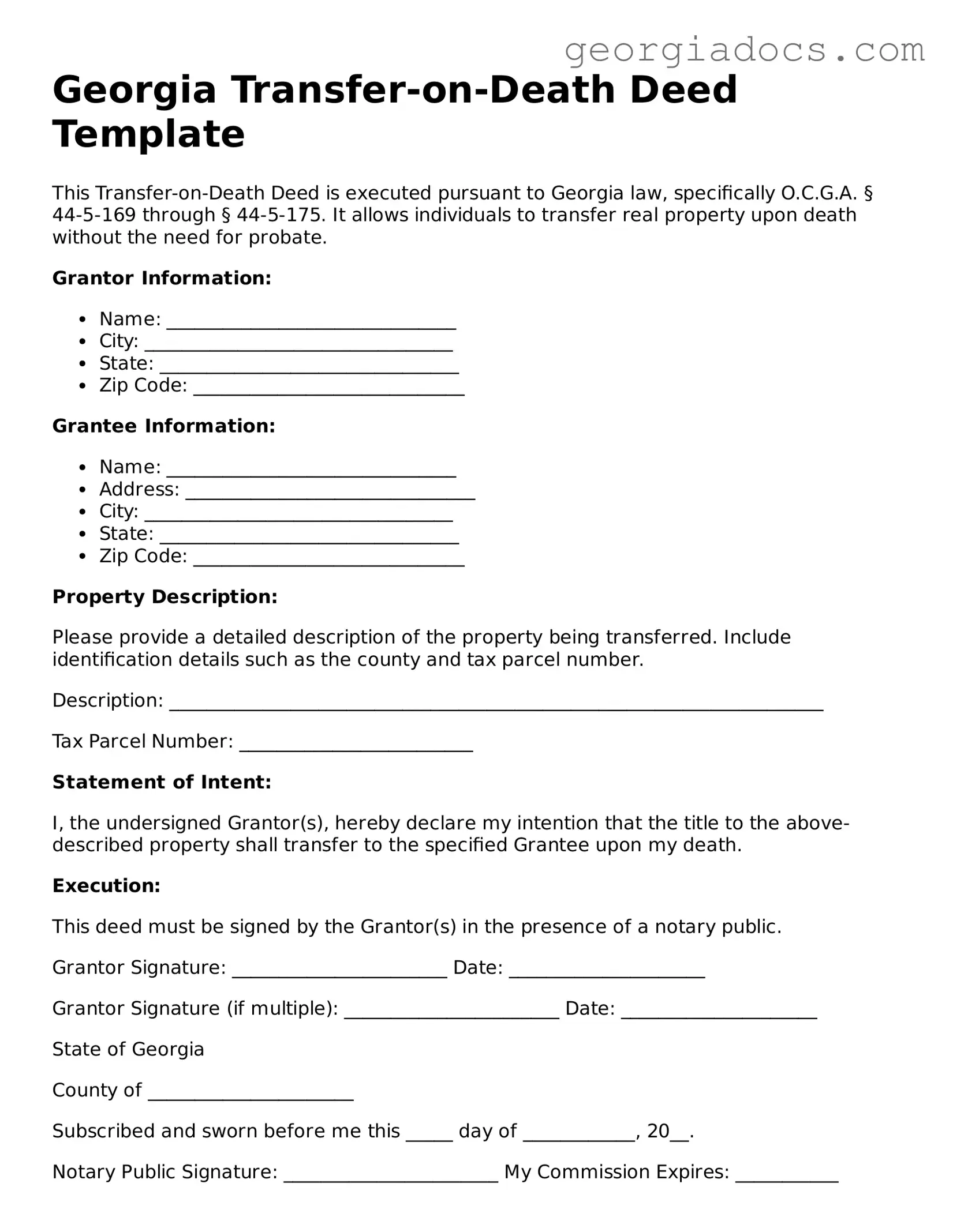  Transfer-on-Death Deed Template for Georgia
