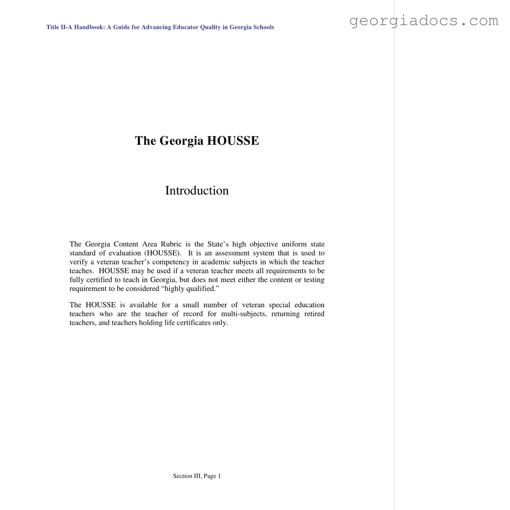 Housse Rubric Georgia Template in PDF
