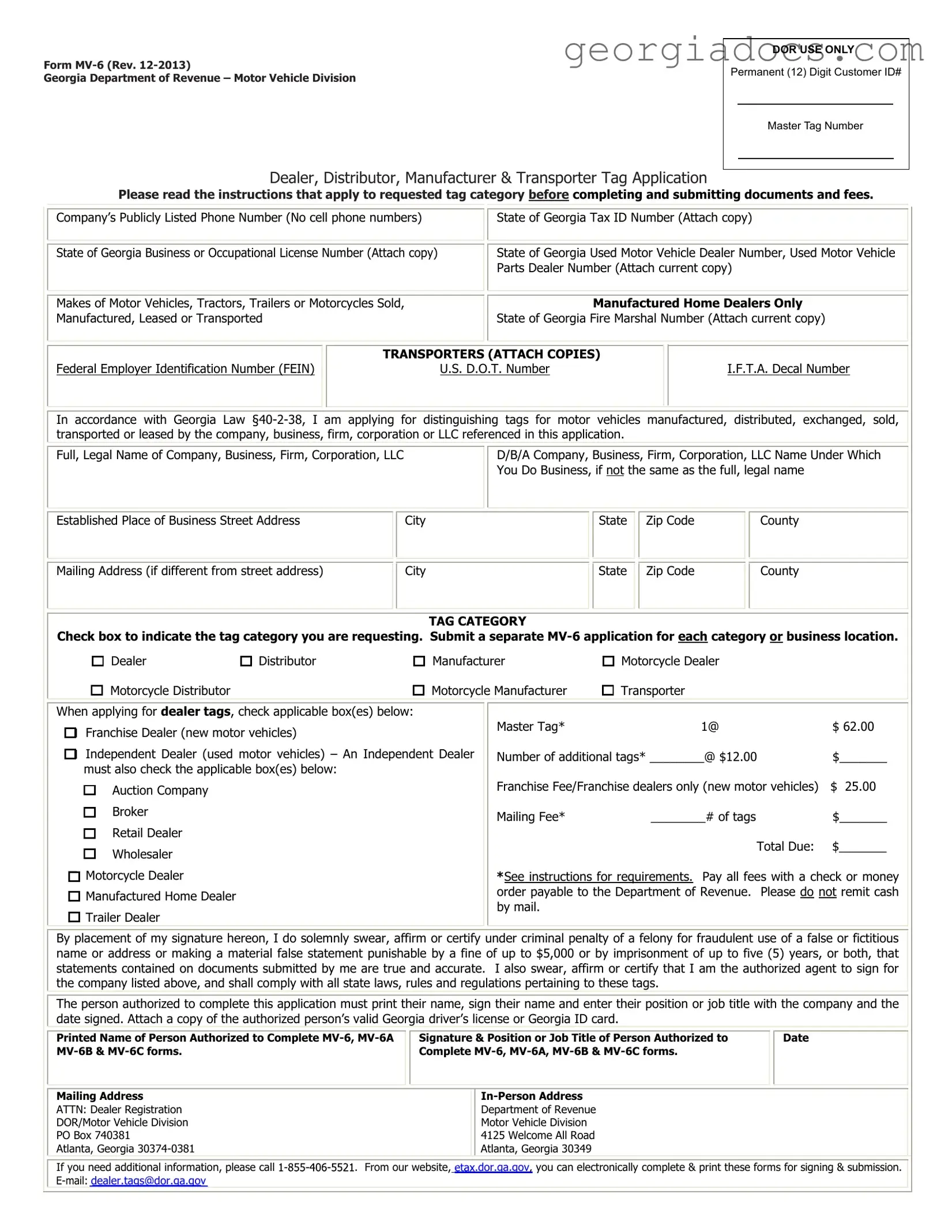 Mv6 Georgia Template in PDF