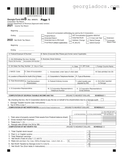 600S Georgia Template in PDF