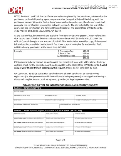 Georgia Adult Adoption Petition Template in PDF