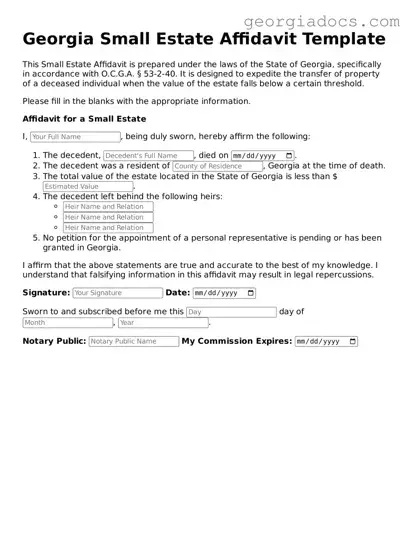  Small Estate Affidavit Template for Georgia