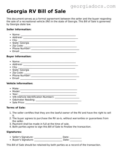  RV Bill of Sale Template for Georgia