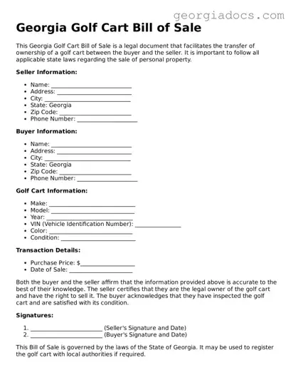  Golf Cart Bill of Sale Template for Georgia