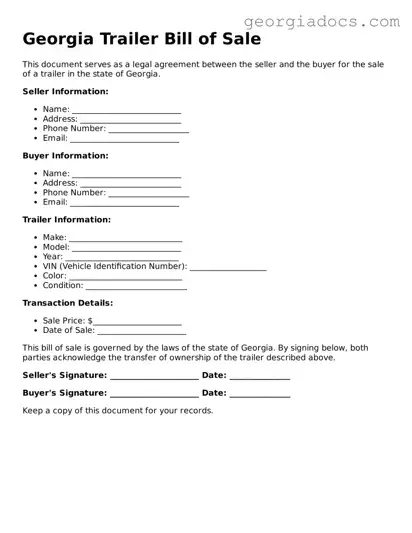  Trailer Bill of Sale Template for Georgia
