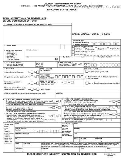 Georgia Department Of Labor Template in PDF