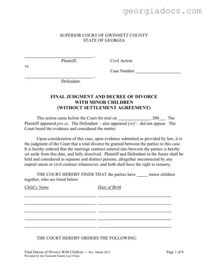 Georgia Final Decree Divorce Template in PDF