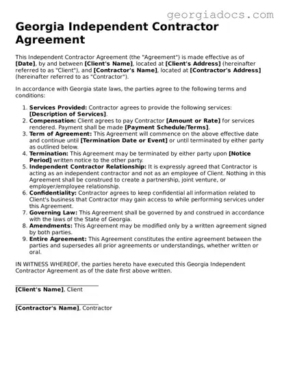 Independent Contractor Agreement Template for Georgia