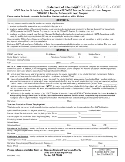 Georgia H 13 Template in PDF
