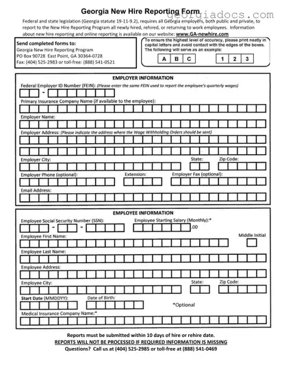 Georgia Hire Reporting Template in PDF